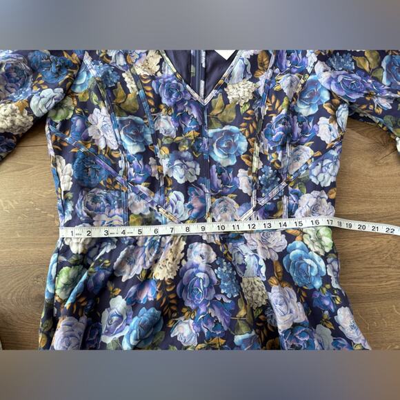 NWT Rachel Parcell Floral Linen Blend V-Neck Puff Sleeve Mini Dress Size 16 - Picture 12 of 13
